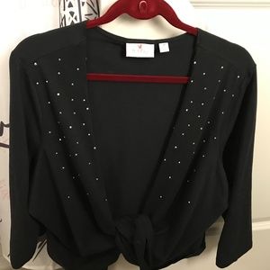 Quacker Factory Tie Front Knit Cardigan with Rhin